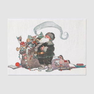 Papel De Seda Vintage Jolly Old Elf Papai Noel dá o Natal
