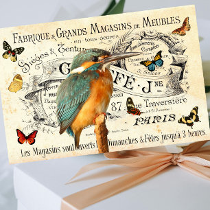 Papel De Seda Vintage Kingfisher Butterflies Francês Ad Decoupag