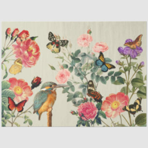 Papel De Seda Vintage Kingfisher Flowers Butterflies Decoupage 3