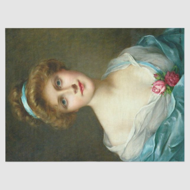 Papel De Seda Vintage - Linda Dama Verde Descamação (Frente )