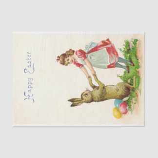 Papel De Seda Vintage Little Girl Dance com ovos de Páscoa coelh