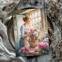 Vintage loira arranjada de peônias rosa