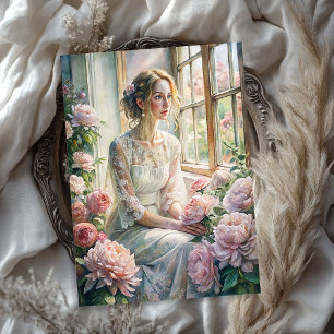 Papel De Seda Vintage loura rosa peonias confortáveis janela