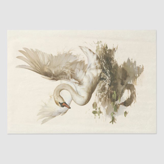 Papel De Seda Vintage majestoso Swan em movimento (Frente )