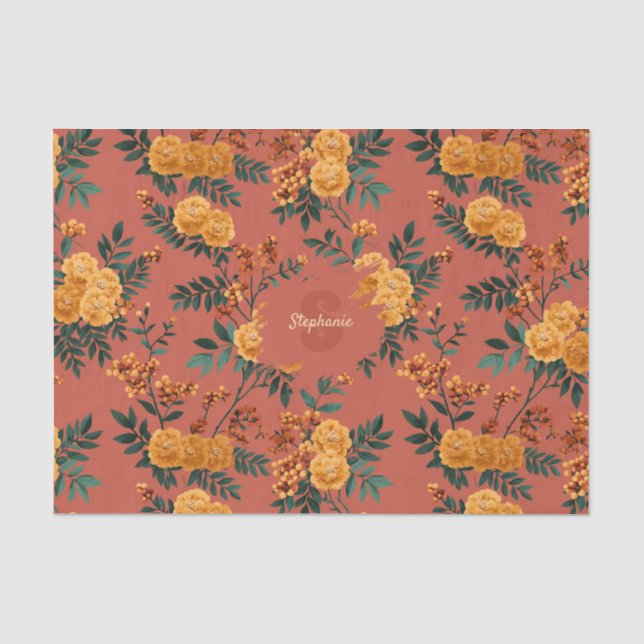 Papel De Seda Vintage Marigold Calendula Floral (Frente )