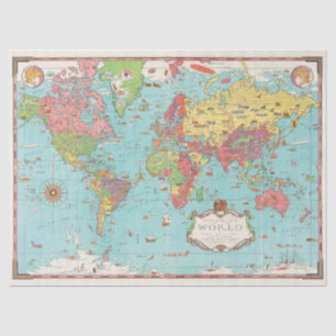 Papel De Seda Vintage Mercator World Map Decoupage