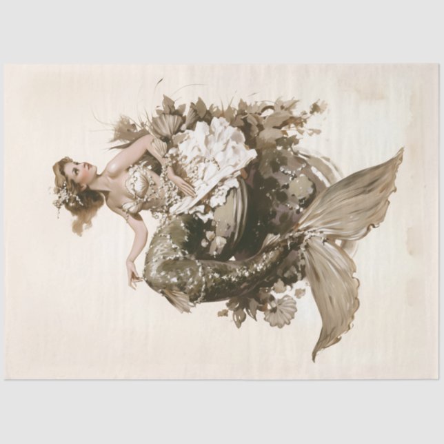Papel De Seda Vintage Mermaid Floral Painting (Frente )
