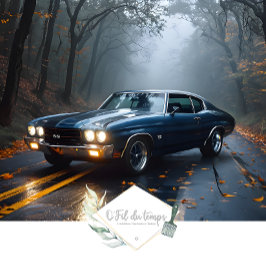 Papel De Seda Vintage Muscular Car Fall Forest Highway