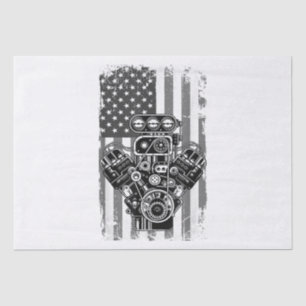 Papel De Seda Vintage Muscular Carro Pistão Americano Bandeira F