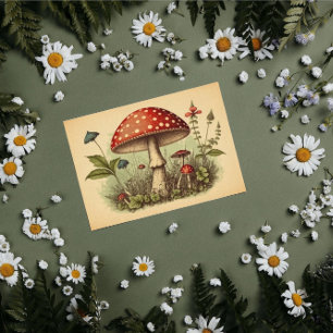 Papel De Seda Vintage Mushroom Red Toadstool Decoupage Cotage