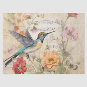 Papel De Seda Vintage Music Floral French Hummingbird Art