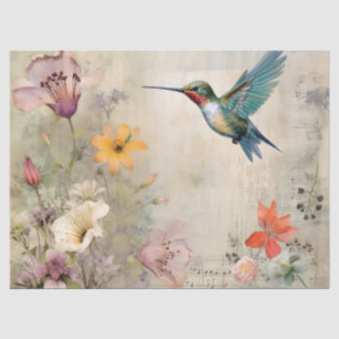 Papel De Seda Vintage Music Floral French Hummingbird Art