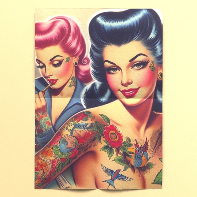 Papel De Seda Vintage Old School Tattoo Girls (Criador carregado)