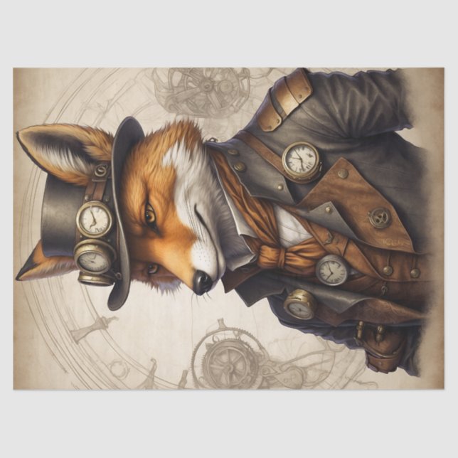 Papel De Seda Vintage Orange Steampunk Fox (Frente )
