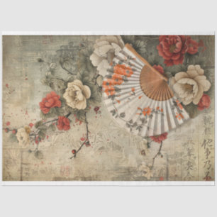 Papel De Seda Vintage Oriental Fan & Floral Art