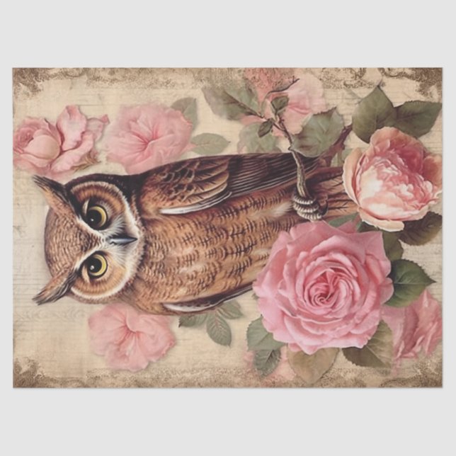 Papel De Seda Vintage Owl e Rosas Rosa (Frente )