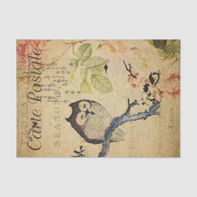 Papel De Seda Vintage Owl Floral Flowers (Frente )