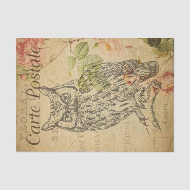 Papel De Seda Vintage Owl Floral Flowers (Frente )
