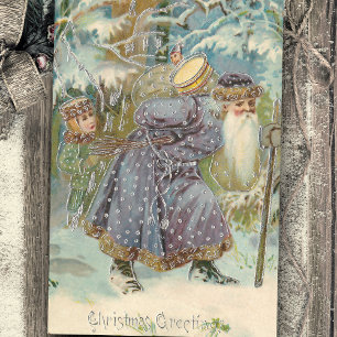 Papel De Seda Vintage Padre Natal em Snowy Woods