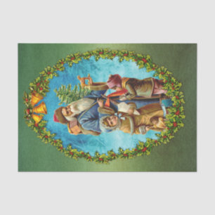 Papel De Seda Vintage Papai Noel com Crianças, Brinquedos e Holl