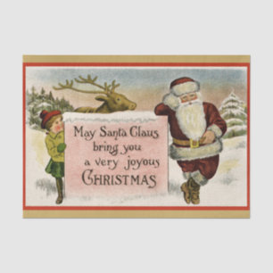 Papel De Seda Vintage Papai Noel com Reindeer e Criança