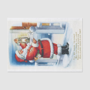 Papel De Seda Vintage Papai Noel com um Lanterna e sua Lista