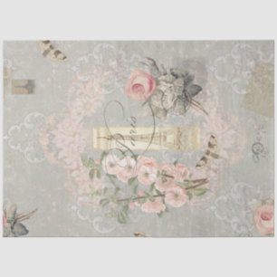 Papel De Seda Vintage Paris Pink Flowers Eiffel Tower Decoupage