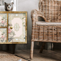 Vintage Paris Rosa Dourada Floral Chinês Decoupage