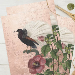 Papel De Seda Vintage Pássaro Tropical Floral