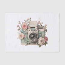 Vintage Pastel Floral Camera Art para Decoupage
