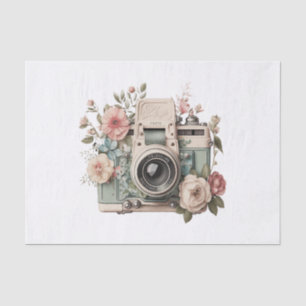 Papel De Seda Vintage Pastel Floral Camera Art para Decoupage
