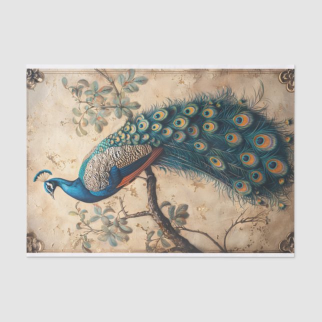 Papel De Seda Vintage Peacock Indian Painting Decoupage (Frente )