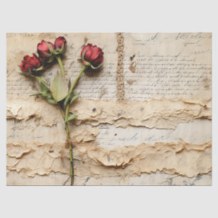 Papel De Seda Vintage - Pergaminho - Carta de Amor com Flores (2