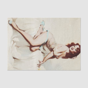 Papel De Seda Vintage Pin-Up Girl Brunette Mulher Antica Pinup
