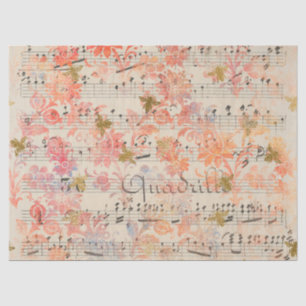 Papel De Seda Vintage Pink Flower Music Honey Bee Tissue Paper