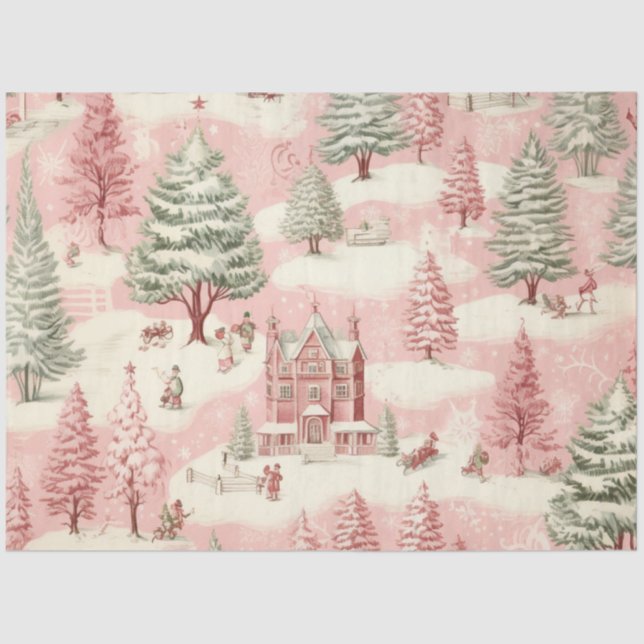 Papel De Seda Vintage Pink Natal (Frente )