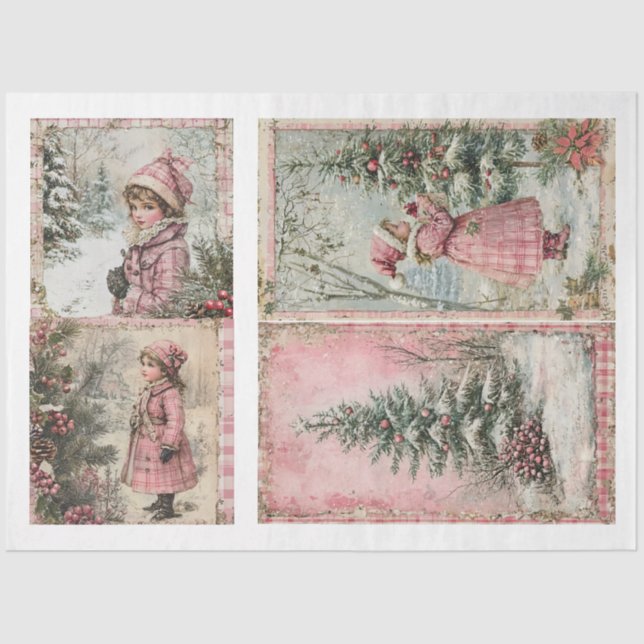 Papel De Seda Vintage Pink Natal (Frente )