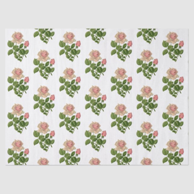 Papel De Seda Vintage Pink Tea Roses Flowers (Frente )
