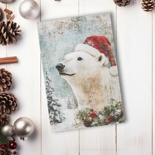 Papel De Seda Vintage Polar Bear Natal Envelhecida Inverno
