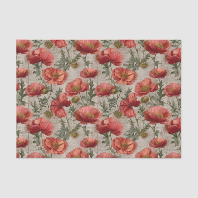 Papel De Seda Vintage Poppies Decoupage (Frente )