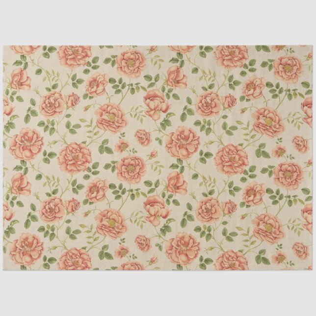Papel De Seda Vintage Popular Floral Rosa (Frente )