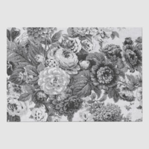 Papel De Seda Vintage preto & branco Toile floral No.3A