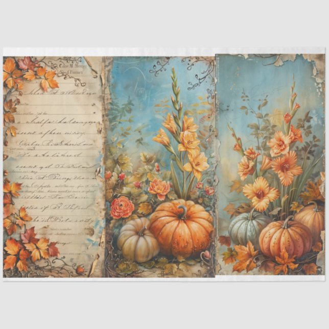 Papel De Seda Vintage Pumpkins com Script Francês (Frente )