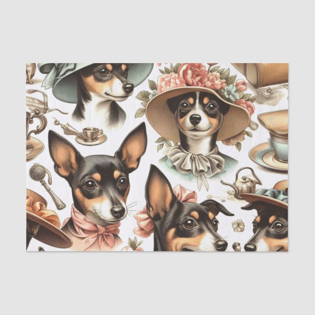 Papel De Seda Vintage Rat Terrier Seamless (Frente )