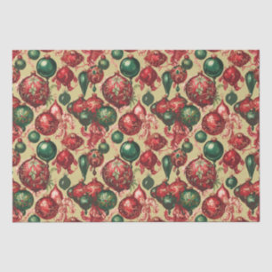 Papel De Seda Vintage Red Christmas Baubles Dourado