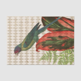 Papel De Seda Vintage Red e Green Tropical Parrot