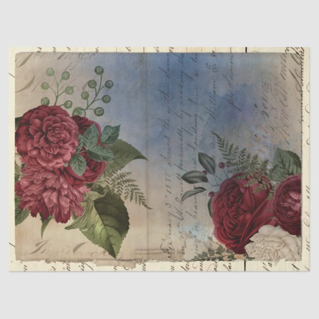 Papel De Seda Vintage Red Floral Decoupage (Frente )