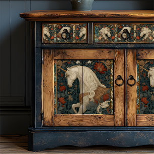 Papel De Seda Vintage Red Floral William Morris Style Unicorn