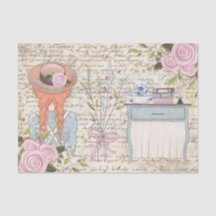 Vintage Red Hair Girl Rosa Antiga Letra Decoupage