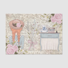 Papel De Seda Vintage Red Hair Girl Rosa Antiga Letra Decoupage